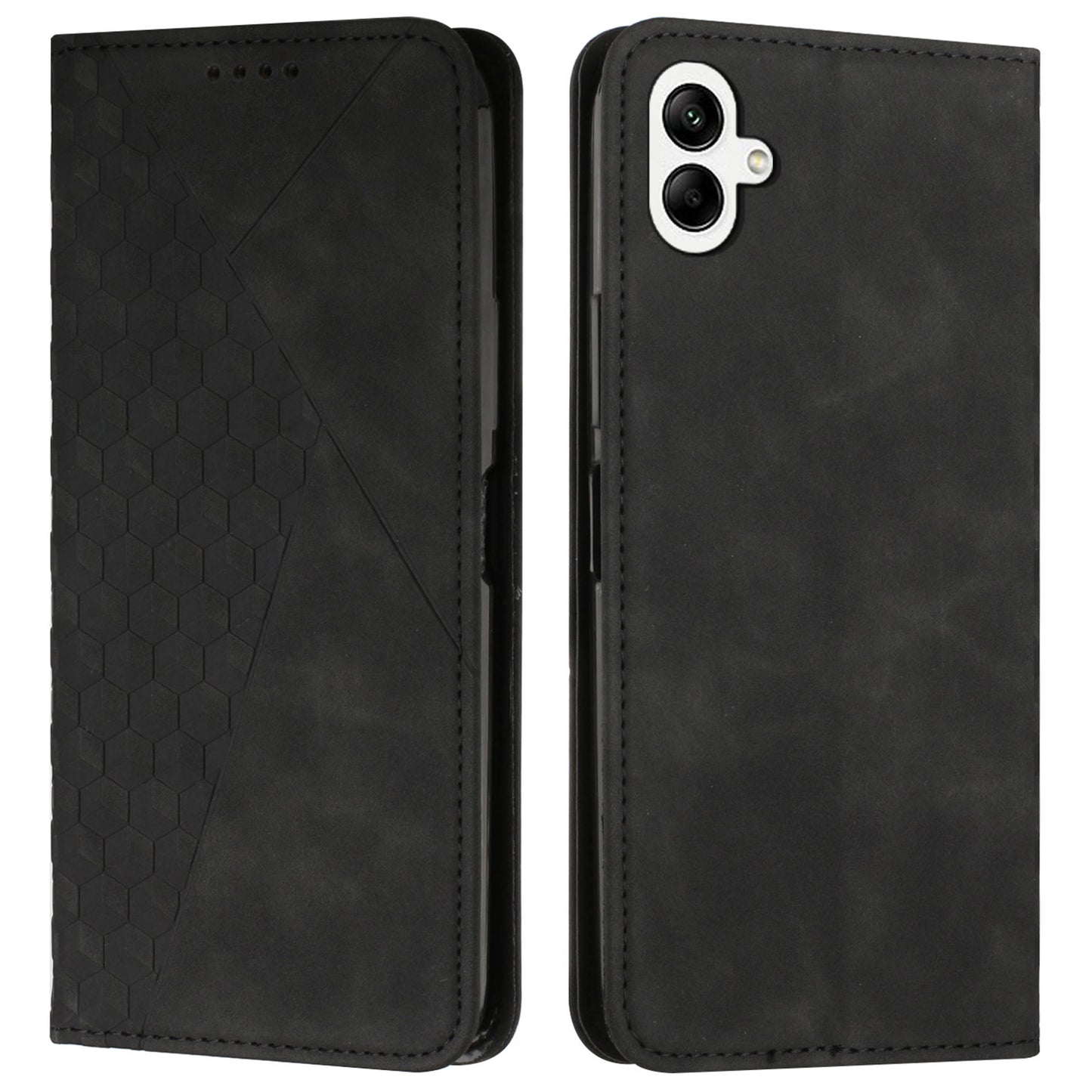 For Samsung Galaxy A06 Phone Cover Imprinted PU Leather Wallet Stand Case - Black