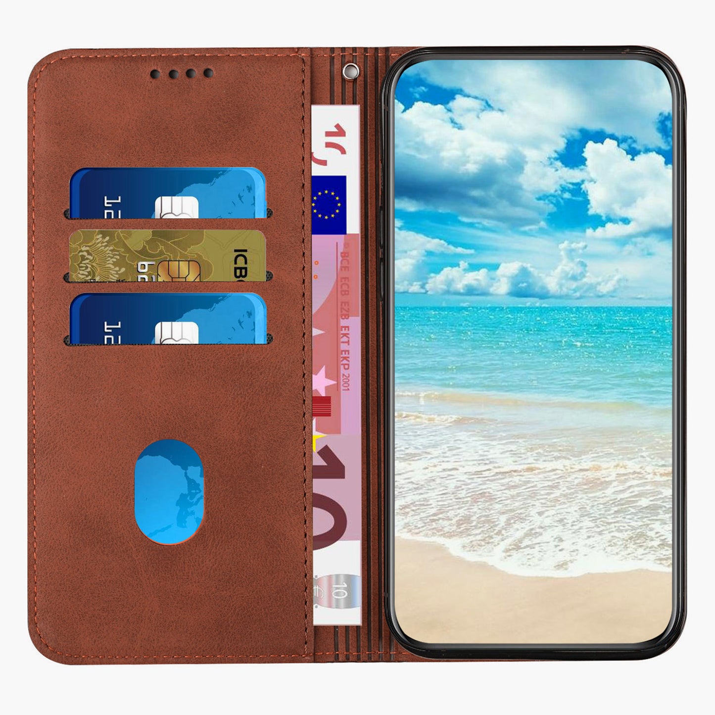 For Samsung Galaxy A06 Phone Cover Imprinted PU Leather Wallet Stand Case - Brown
