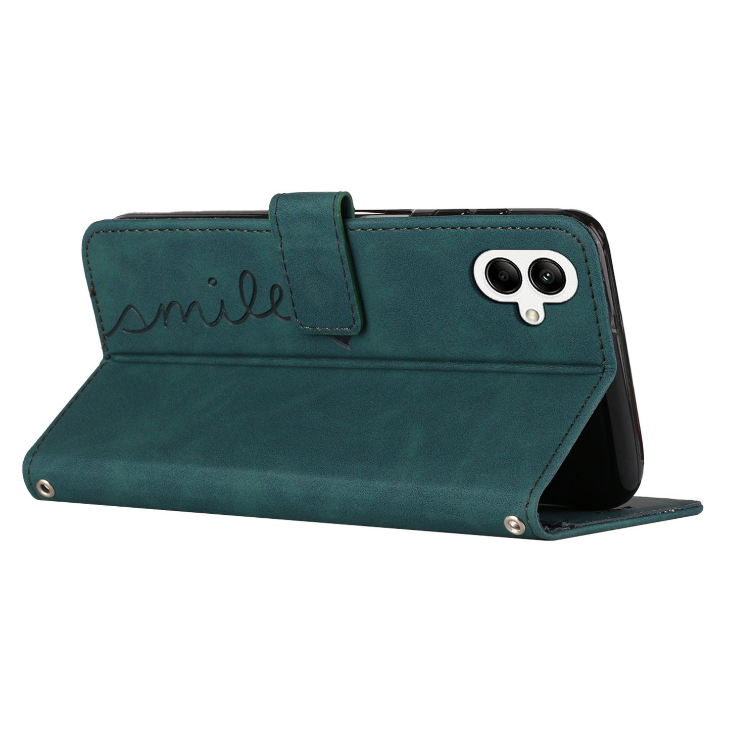 For Samsung Galaxy A06 Case Viewing Stand PU Leather Phone Cover Imprinted Pattern - Green