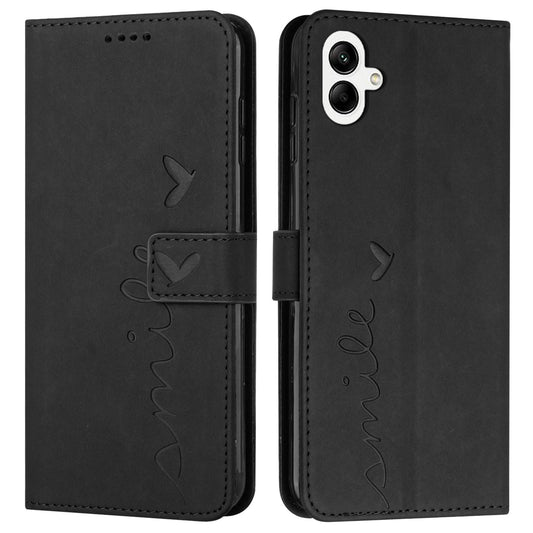 For Samsung Galaxy A06 Case Viewing Stand PU Leather Phone Cover Imprinted Pattern - Black