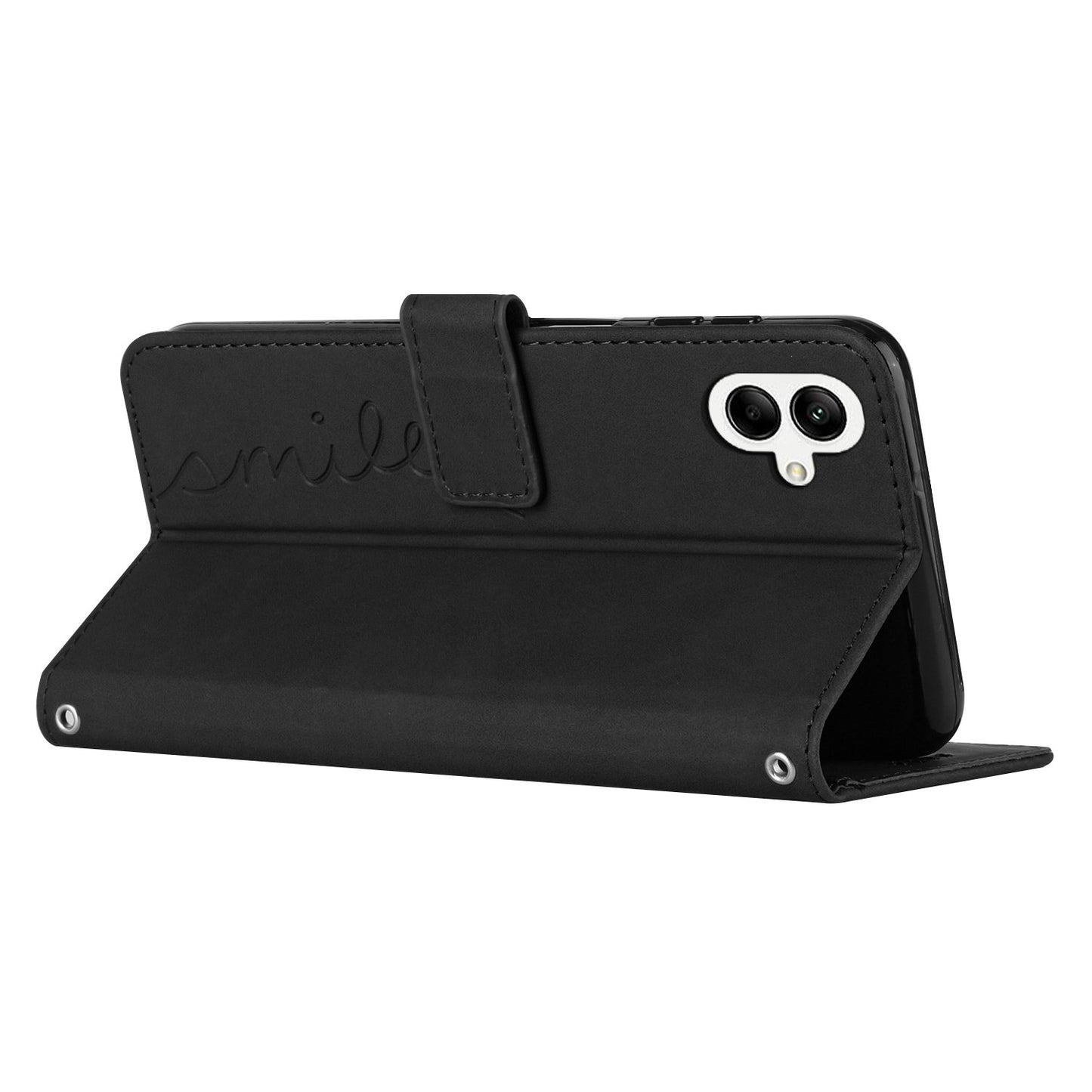 For Samsung Galaxy A06 Case Viewing Stand PU Leather Phone Cover Imprinted Pattern - Black