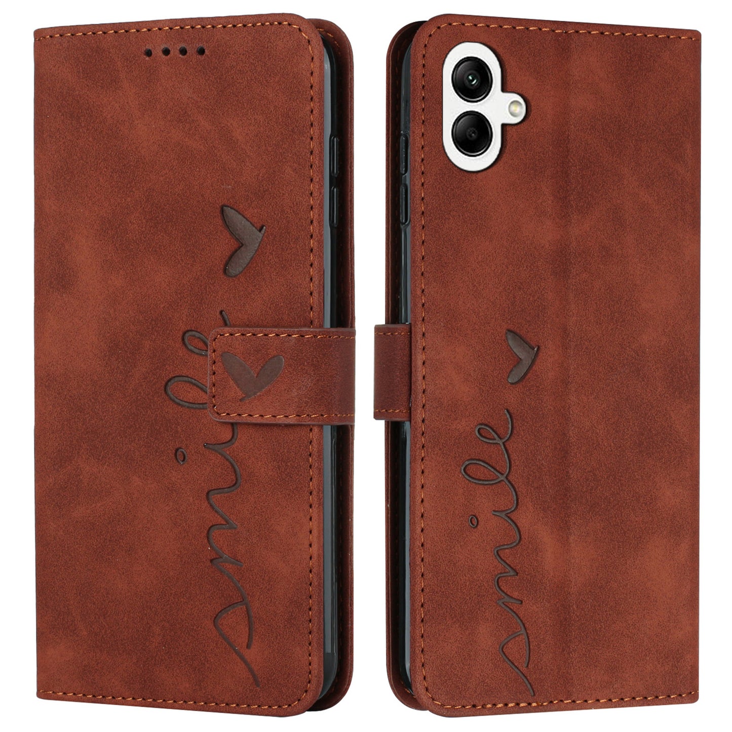 For Samsung Galaxy A06 Case Viewing Stand PU Leather Phone Cover Imprinted Pattern - Brown