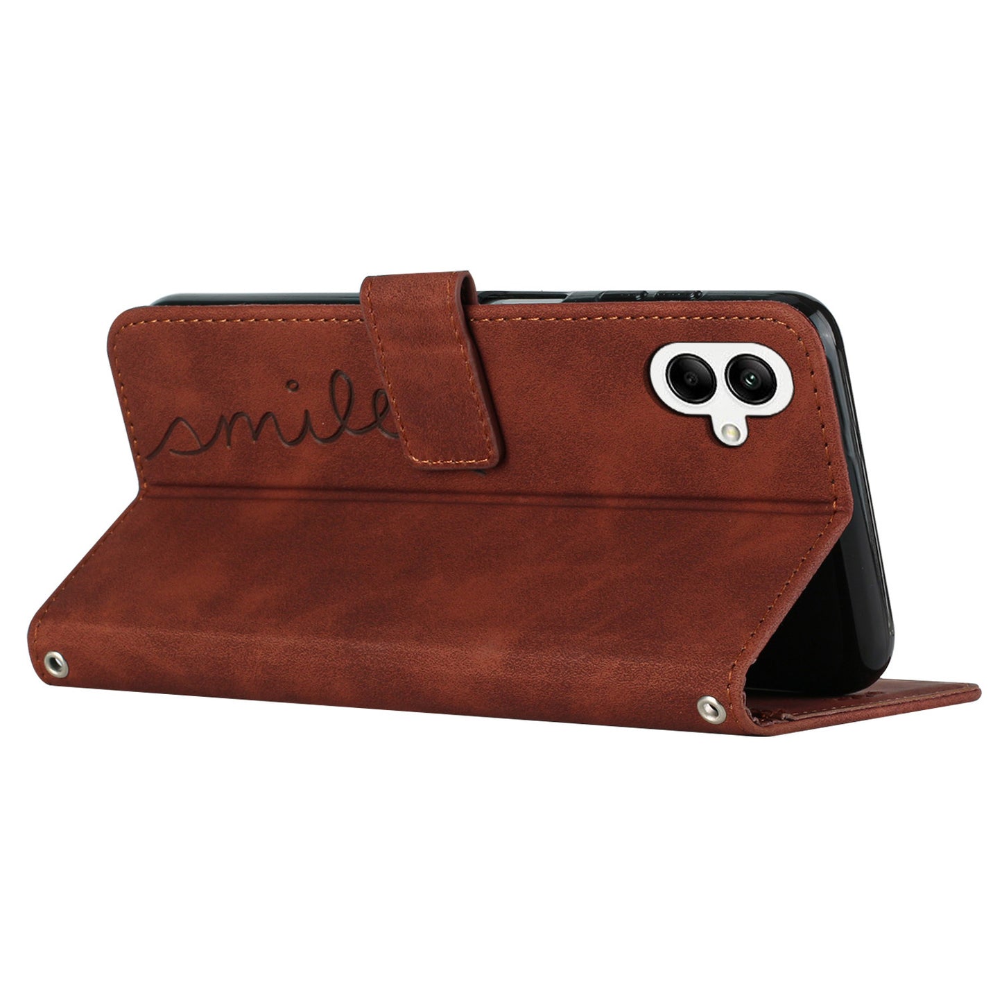 For Samsung Galaxy A06 Case Viewing Stand PU Leather Phone Cover Imprinted Pattern - Brown