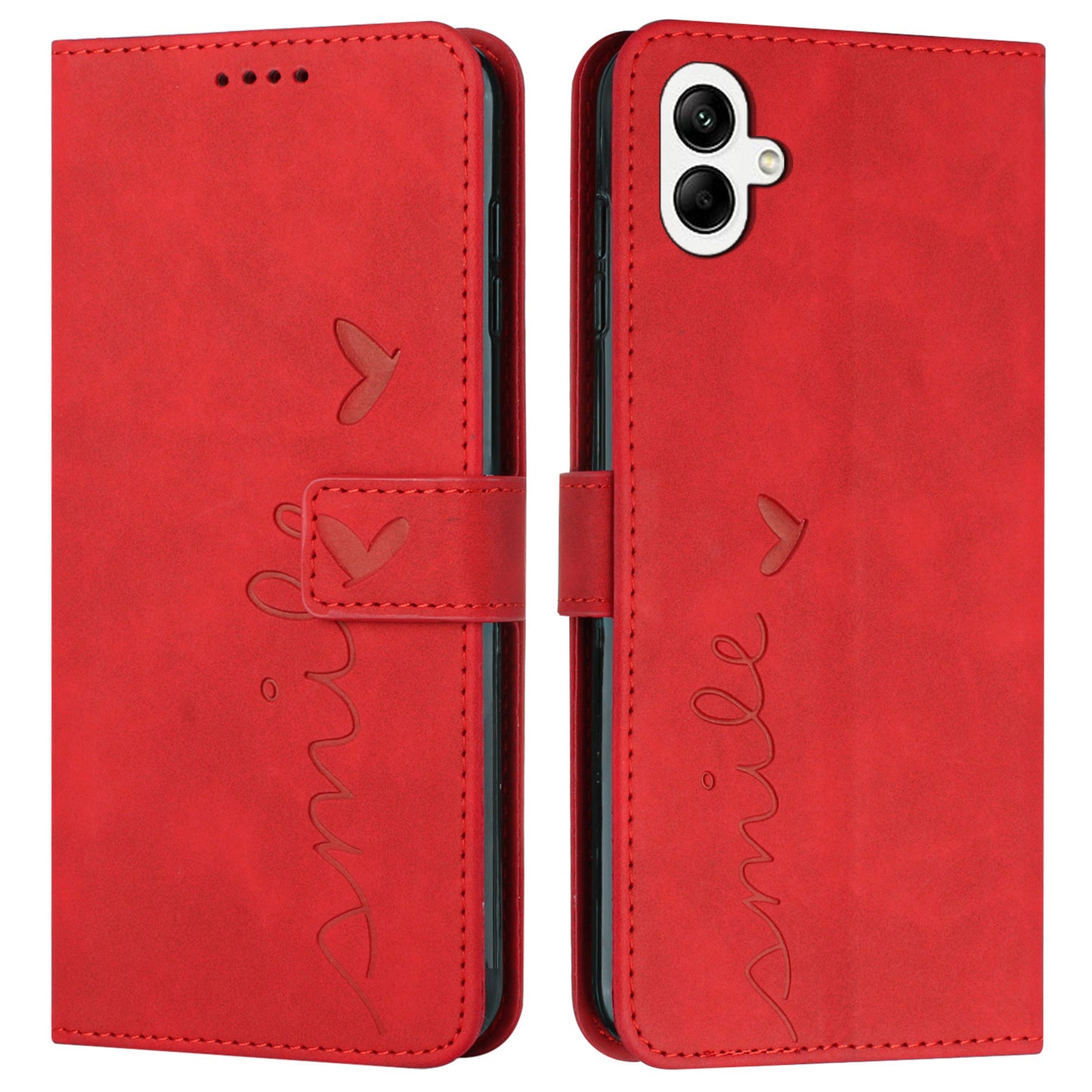 For Samsung Galaxy A06 Case Viewing Stand PU Leather Phone Cover Imprinted Pattern - Red