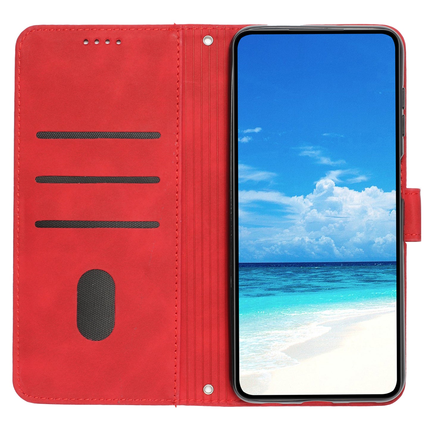 For Samsung Galaxy A06 Case Viewing Stand PU Leather Phone Cover Imprinted Pattern - Red