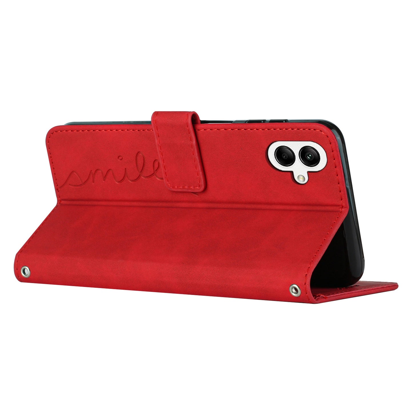 For Samsung Galaxy A06 Case Viewing Stand PU Leather Phone Cover Imprinted Pattern - Red