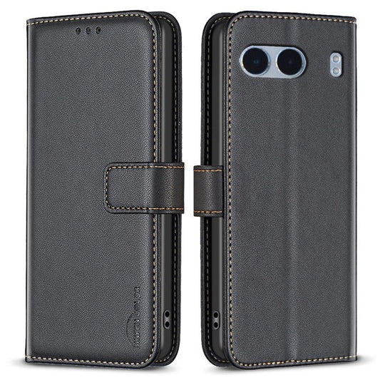 BINFEN COLOR BF17 For OnePlus Nord 4 Case Wallet Folio Flip Leather Cover - Black