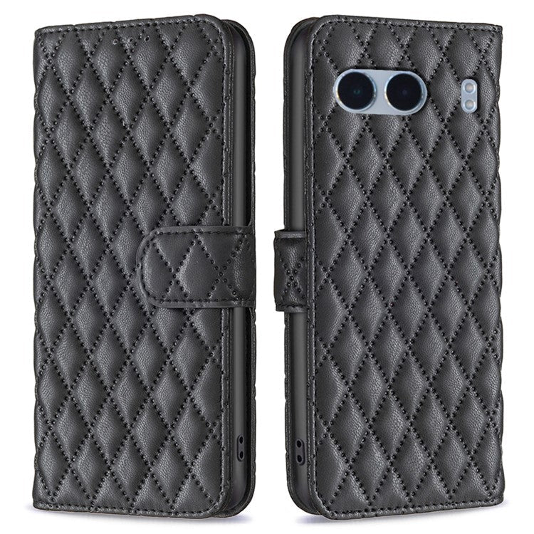 BINFEN COLOR BF Style-14 For OnePlus Nord 4 Case Rhombus Phone Leather Cover Stand - Black