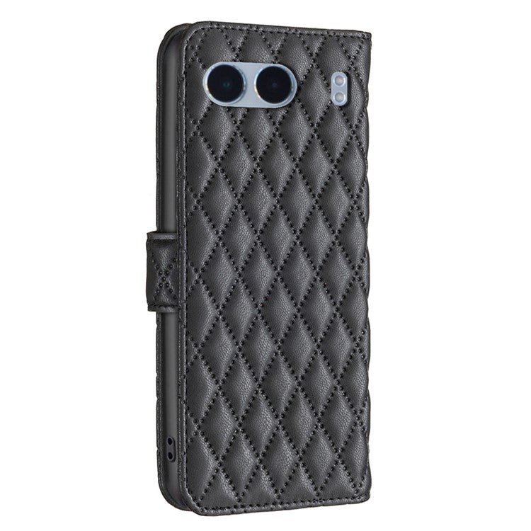 BINFEN COLOR BF Style-14 For OnePlus Nord 4 Case Rhombus Phone Leather Cover Stand - Black