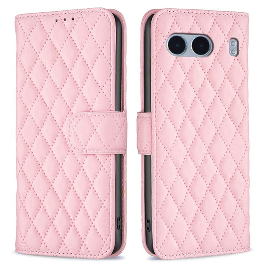 BINFEN COLOR BF Style-14 For OnePlus Nord 4 Case Rhombus Phone Leather Cover Stand - Pink