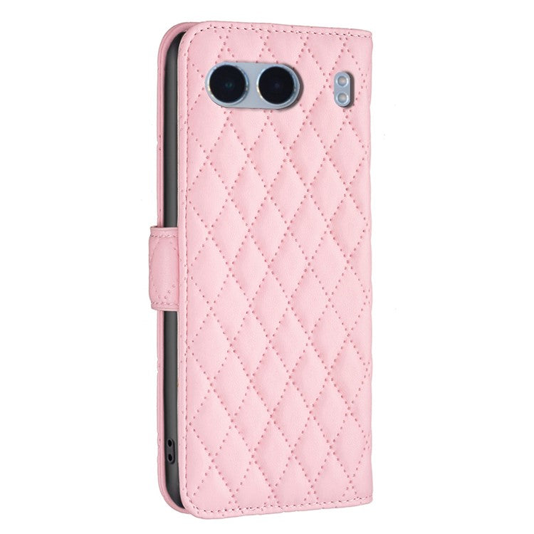 BINFEN COLOR BF Style-14 For OnePlus Nord 4 Case Rhombus Phone Leather Cover Stand - Pink