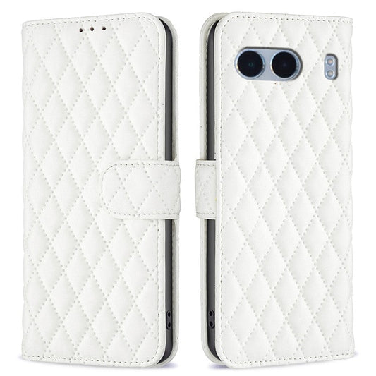 BINFEN COLOR BF Style-14 For OnePlus Nord 4 Case Rhombus Phone Leather Cover Stand - White
