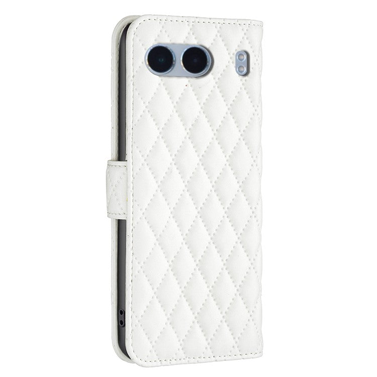 BINFEN COLOR BF Style-14 For OnePlus Nord 4 Case Rhombus Phone Leather Cover Stand - White