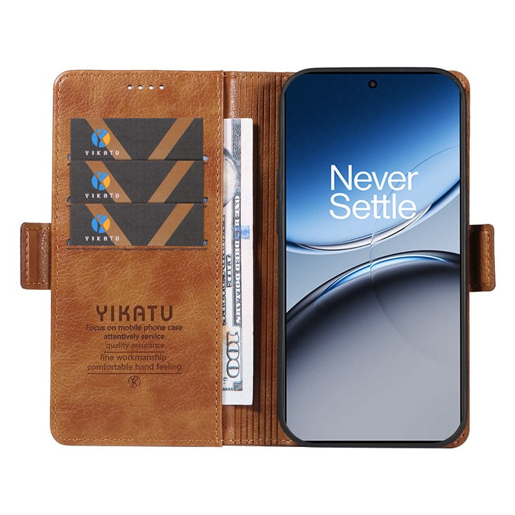 YIKATU YK-007 For OnePlus Nord 4 Case Side Buckle PU Leather Phone Cover Litchi Texture - Brown