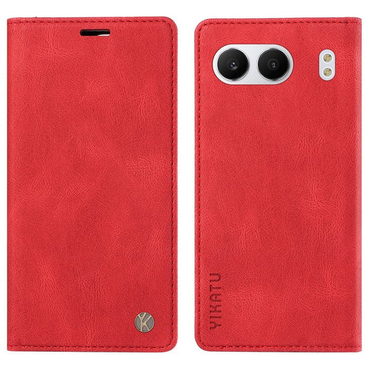 YIKATU YK-004 For OnePlus Nord 4 Case Leather Skin-Touch Phone Cover Magnetic Auto-Absorbed - Red