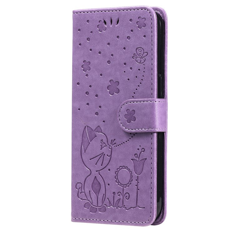 KT Imprinting Flower Series-4 For OnePlus Nord 4 Case Cat Bee Pattern Flip Leather Phone Cover - Light Purple