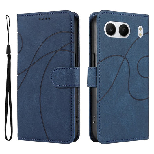 For OnePlus Nord 4 Case Stand Wallet Leather Phone Cover Curved Line Wrist Strap - Blue