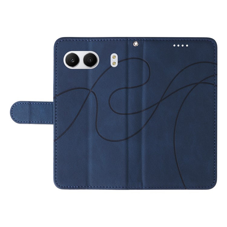 For OnePlus Nord 4 Case Stand Wallet Leather Phone Cover Curved Line Wrist Strap - Blue