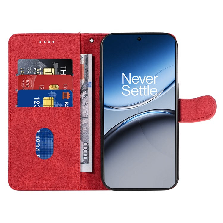 For OnePlus Nord 4 Case Stand Wallet Leather Phone Cover Curved Line Wrist Strap - Red