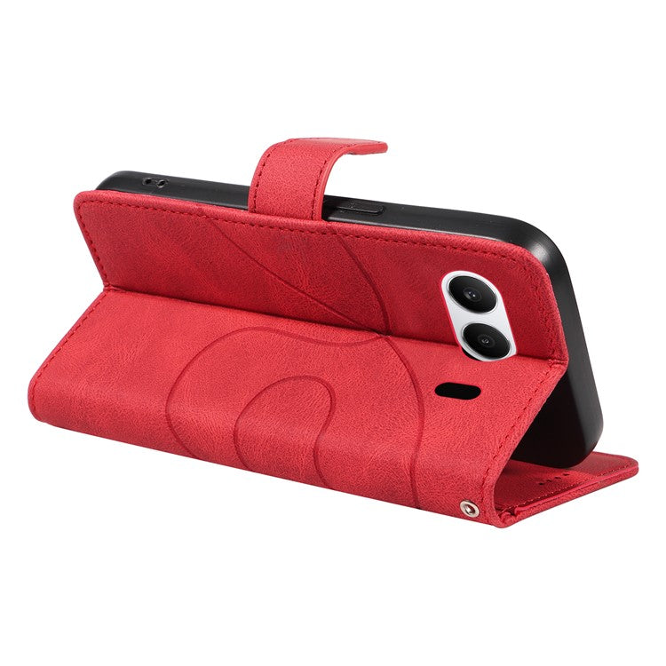 For OnePlus Nord 4 Case Stand Wallet Leather Phone Cover Curved Line Wrist Strap - Red