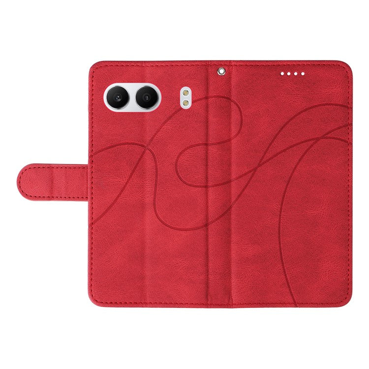 For OnePlus Nord 4 Case Stand Wallet Leather Phone Cover Curved Line Wrist Strap - Red