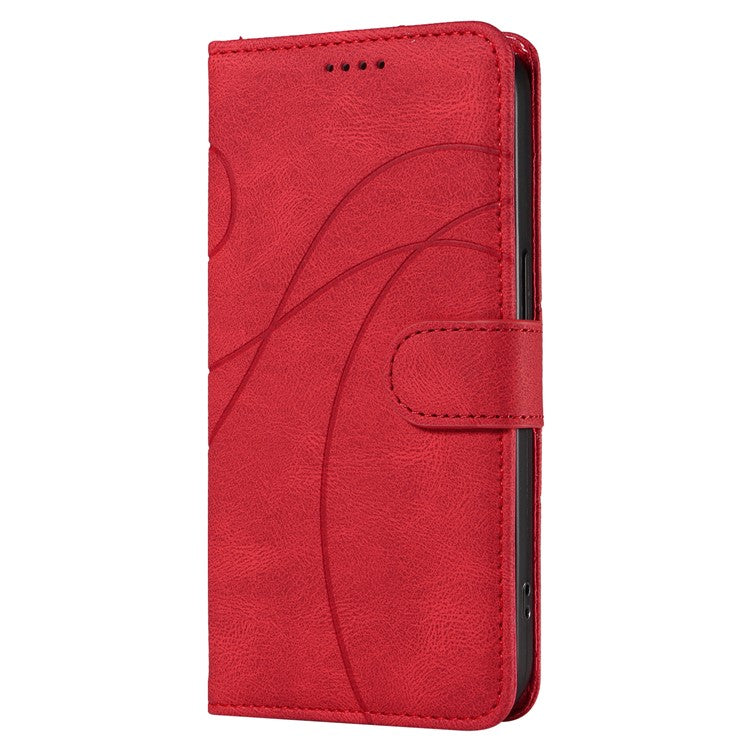 For OnePlus Nord 4 Case Stand Wallet Leather Phone Cover Curved Line Wrist Strap - Red