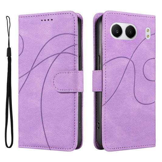 For OnePlus Nord 4 Case Stand Wallet Leather Phone Cover Curved Line Wrist Strap - Purple