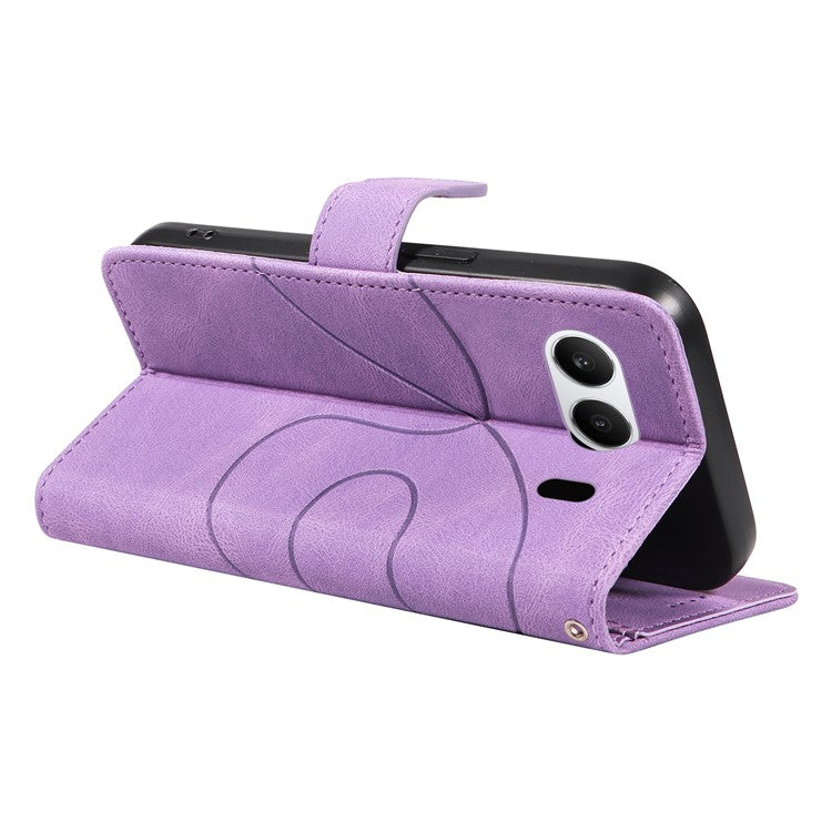 For OnePlus Nord 4 Case Stand Wallet Leather Phone Cover Curved Line Wrist Strap - Purple