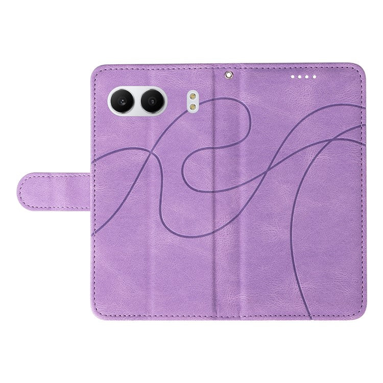 For OnePlus Nord 4 Case Stand Wallet Leather Phone Cover Curved Line Wrist Strap - Purple