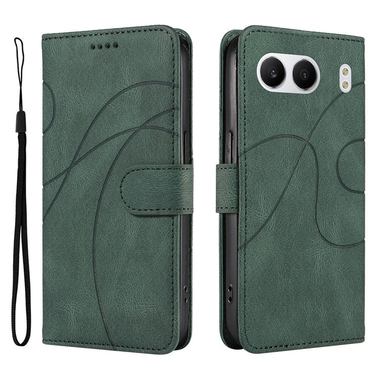 For OnePlus Nord 4 Case Stand Wallet Leather Phone Cover Curved Line Wrist Strap - Green