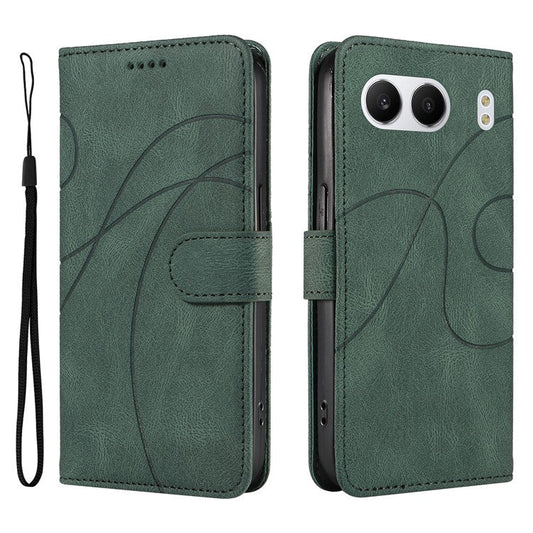 For OnePlus Nord 4 Case Stand Wallet Leather Phone Cover Curved Line Wrist Strap - Green