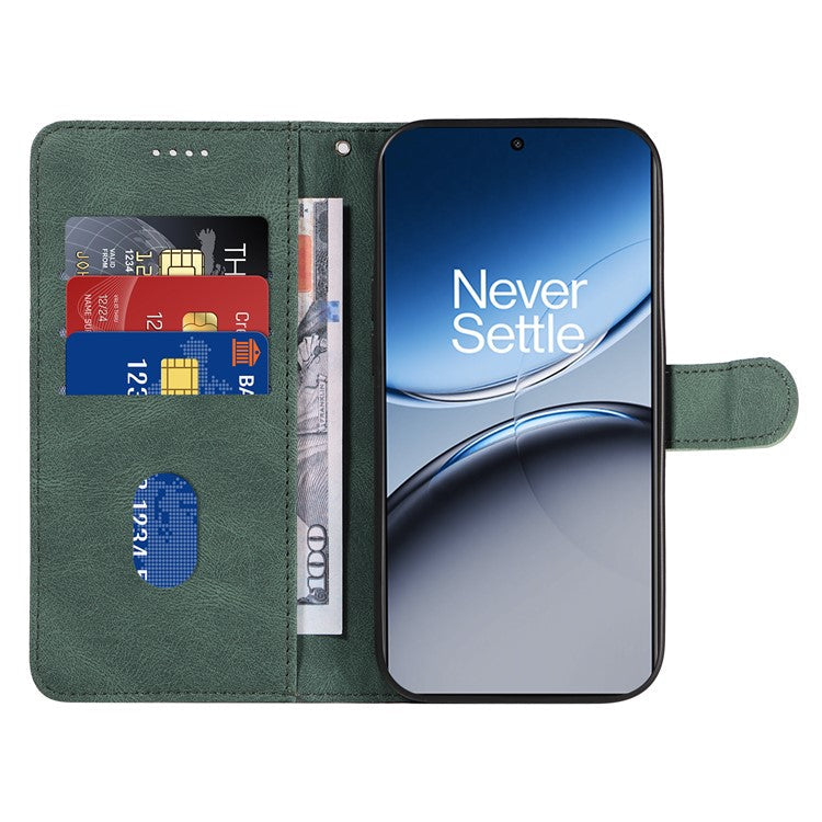 For OnePlus Nord 4 Case Stand Wallet Leather Phone Cover Curved Line Wrist Strap - Green