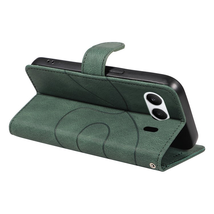 For OnePlus Nord 4 Case Stand Wallet Leather Phone Cover Curved Line Wrist Strap - Green