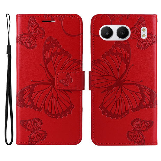 KT Imprinting Flower Series-2 For OnePlus Nord 4 Case Floral Butterfly Leather Wallet Phone Cover - Red