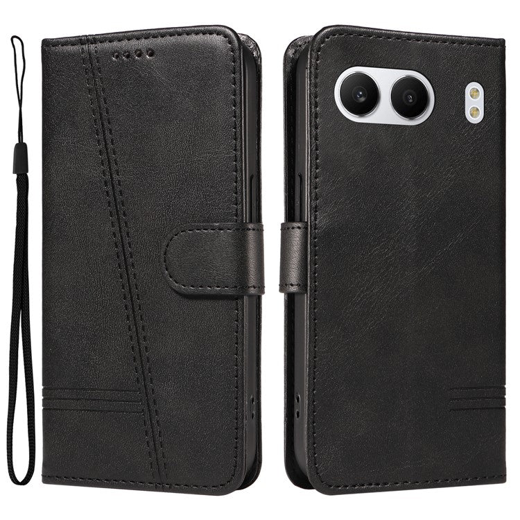 For OnePlus Nord 4 Case Flip Wallet T-Shape Lines Leather Phone Cover - Black