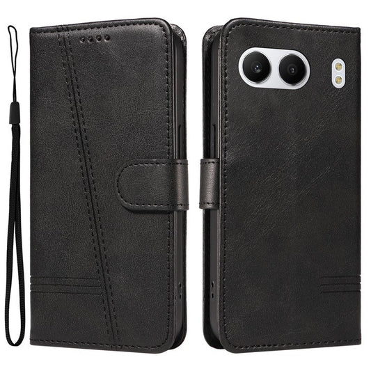 For OnePlus Nord 4 Case Flip Wallet T-Shape Lines Leather Phone Cover - Black