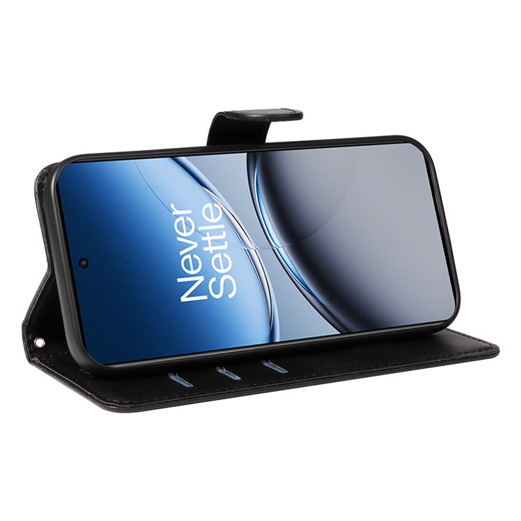 For OnePlus Nord 4 Case Flip Wallet T-Shape Lines Leather Phone Cover - Black