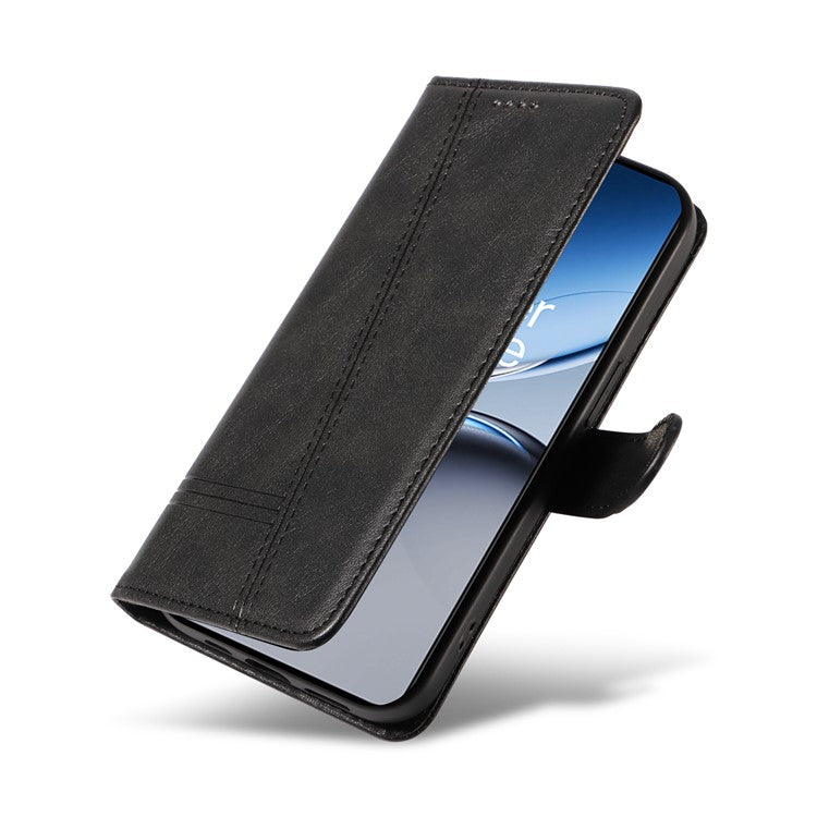 For OnePlus Nord 4 Case Flip Wallet T-Shape Lines Leather Phone Cover - Black
