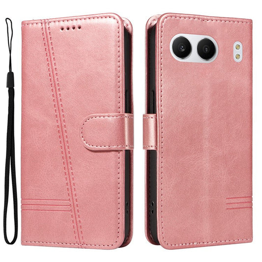 For OnePlus Nord 4 Case Flip Wallet T-Shape Lines Leather Phone Cover - Rose Gold