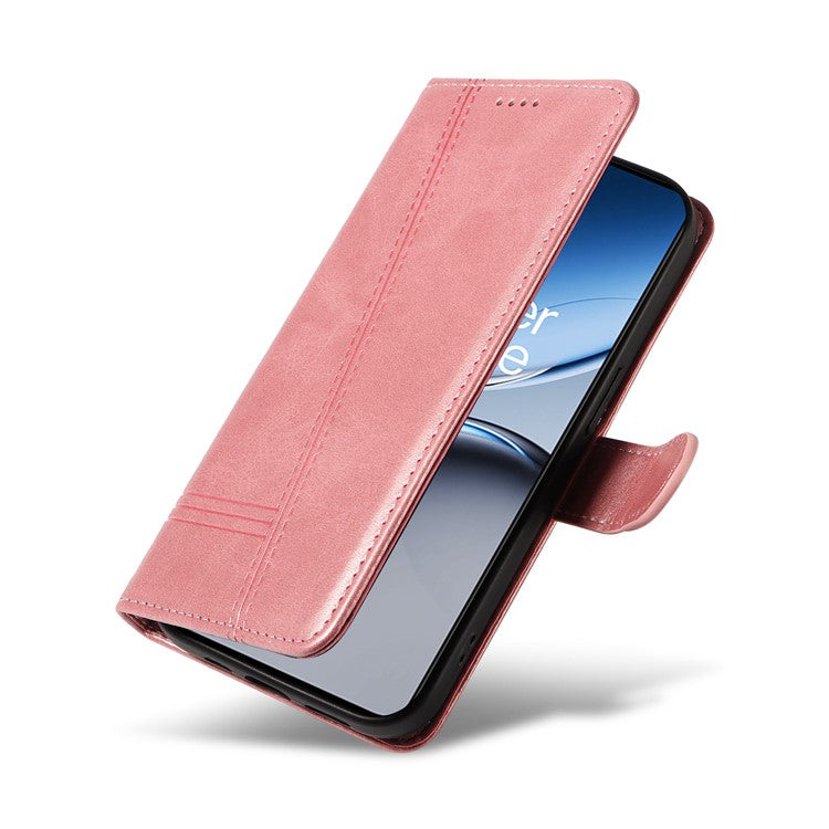 For OnePlus Nord 4 Case Flip Wallet T-Shape Lines Leather Phone Cover - Rose Gold