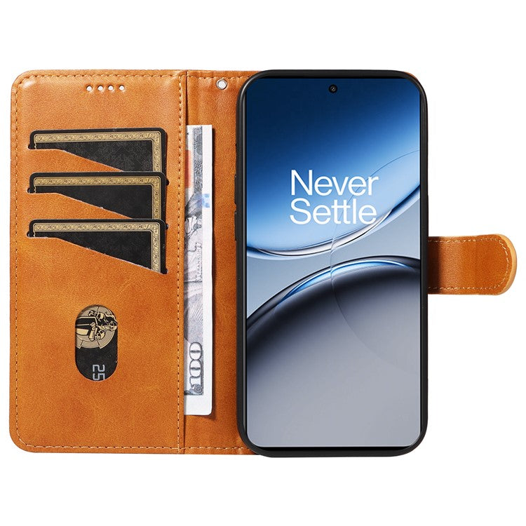 For OnePlus Nord 4 Case Flip Wallet T-Shape Lines Leather Phone Cover - Yellow