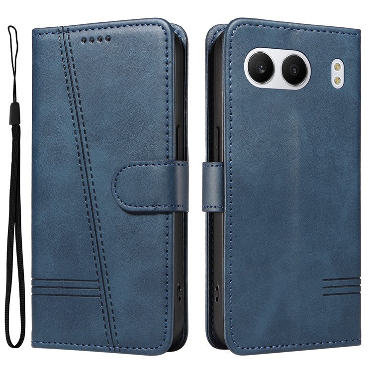 For OnePlus Nord 4 Case Flip Wallet T-Shape Lines Leather Phone Cover - Blue