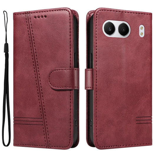 For OnePlus Nord 4 Case Flip Wallet T-Shape Lines Leather Phone Cover - Wine Red