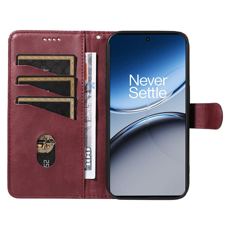 For OnePlus Nord 4 Case Flip Wallet T-Shape Lines Leather Phone Cover - Wine Red