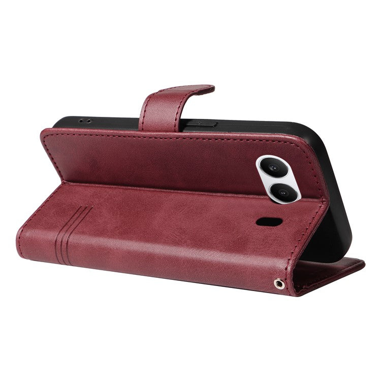 For OnePlus Nord 4 Case Flip Wallet T-Shape Lines Leather Phone Cover - Wine Red