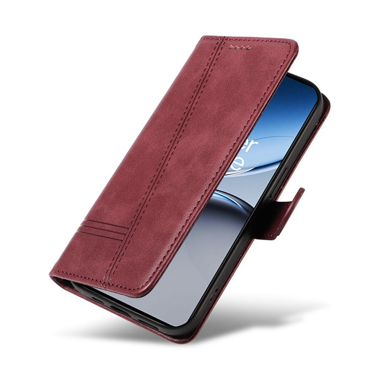 For OnePlus Nord 4 Case Flip Wallet T-Shape Lines Leather Phone Cover - Wine Red