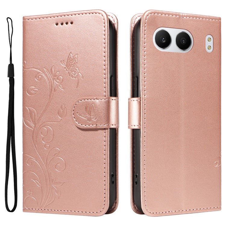 For OnePlus Nord 4 Case Flower Pattern PU Leather Wallet Phone Cover - Rose Gold