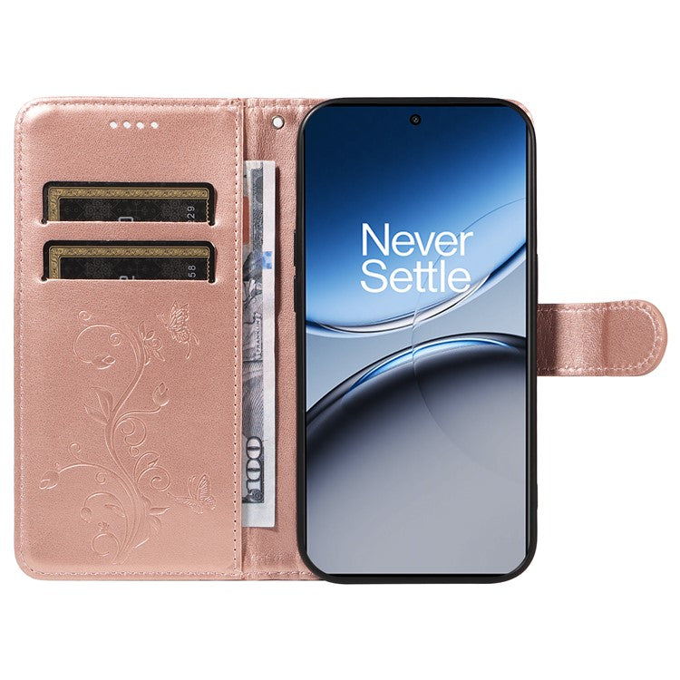 For OnePlus Nord 4 Case Flower Pattern PU Leather Wallet Phone Cover - Rose Gold