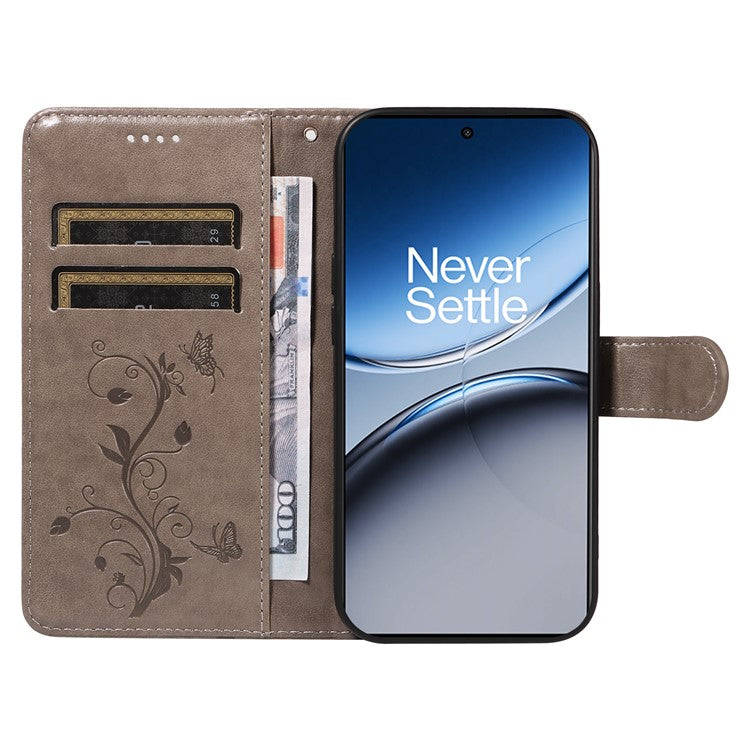 For OnePlus Nord 4 Case Flower Pattern PU Leather Wallet Phone Cover - Grey