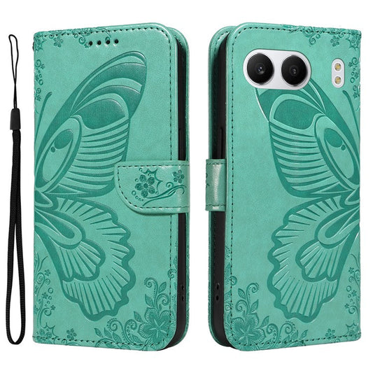 For OnePlus Nord 4 Case Butterfly Pattern Leather Wallet Flip Phone Cover - Green